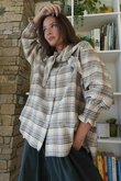 Agnes Plaid Brushed Cotton Neckerchief Blouse Warm Grey